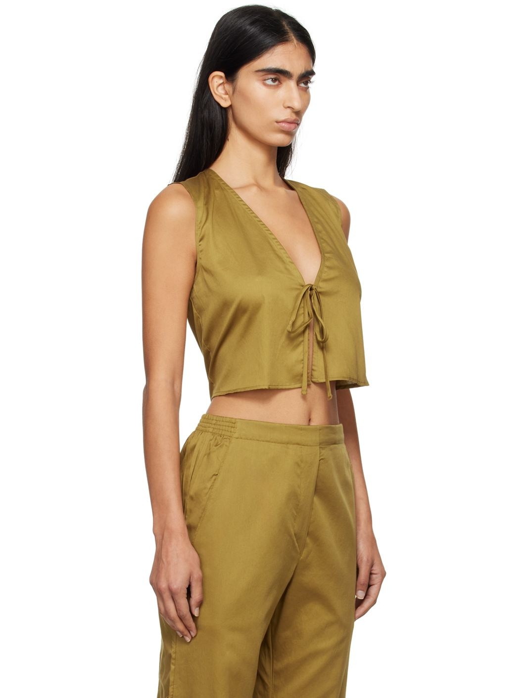 Khaki Yoko Tie Top - 2