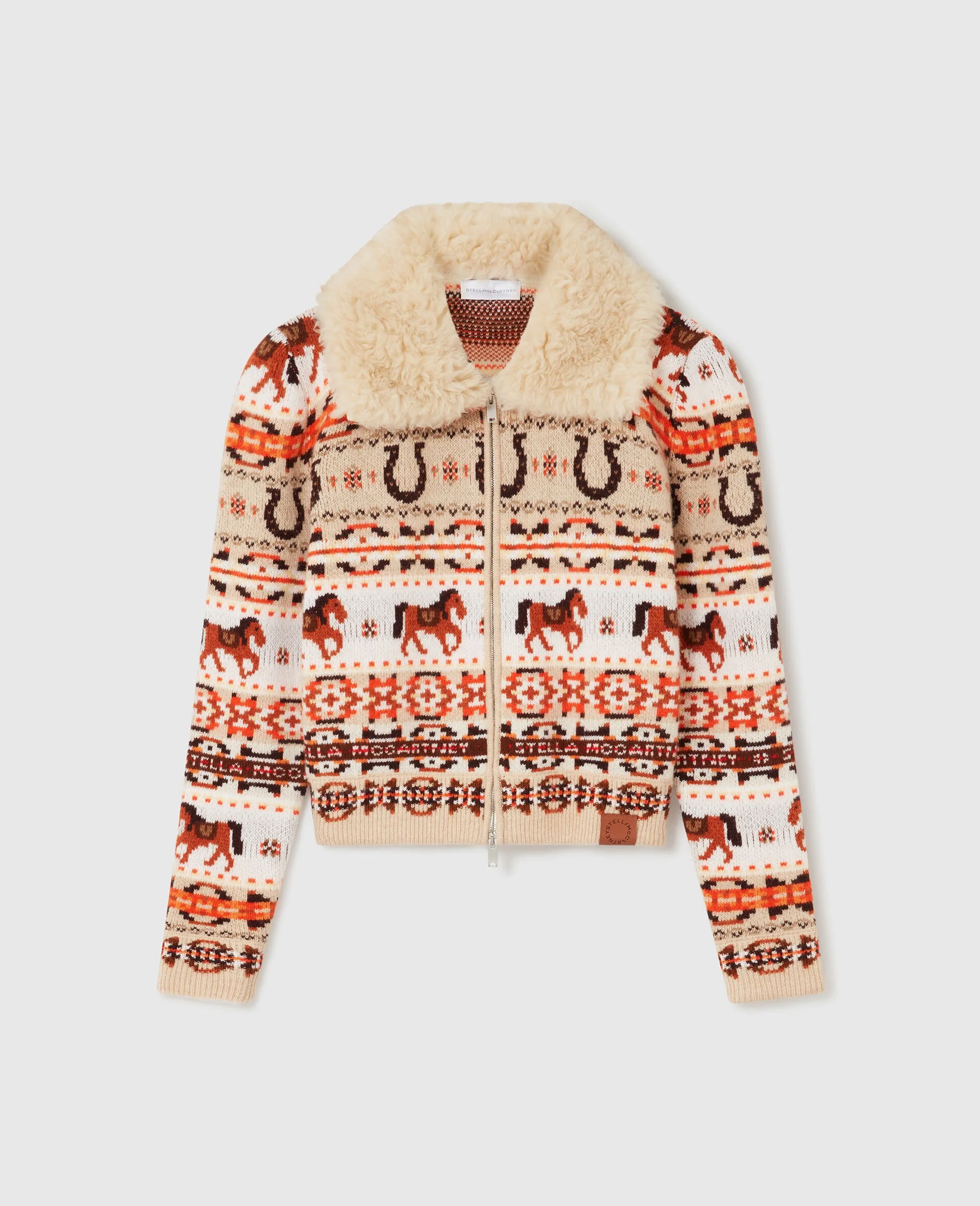 Fair Isle Plush-Collar Wool Cardigan - 1
