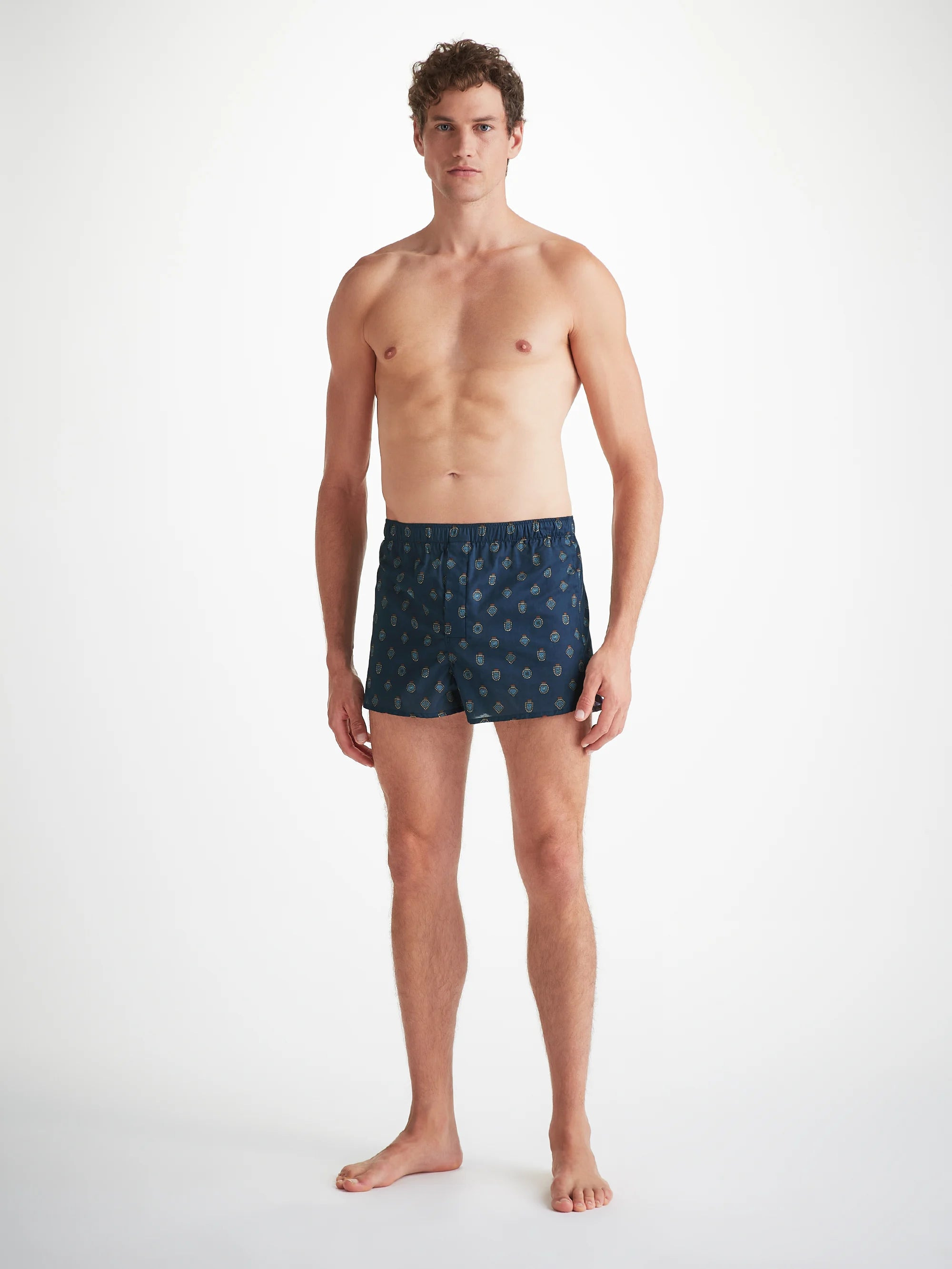 Men's Modern Fit Boxers Cotton Batiste Navy Badge Print - 3