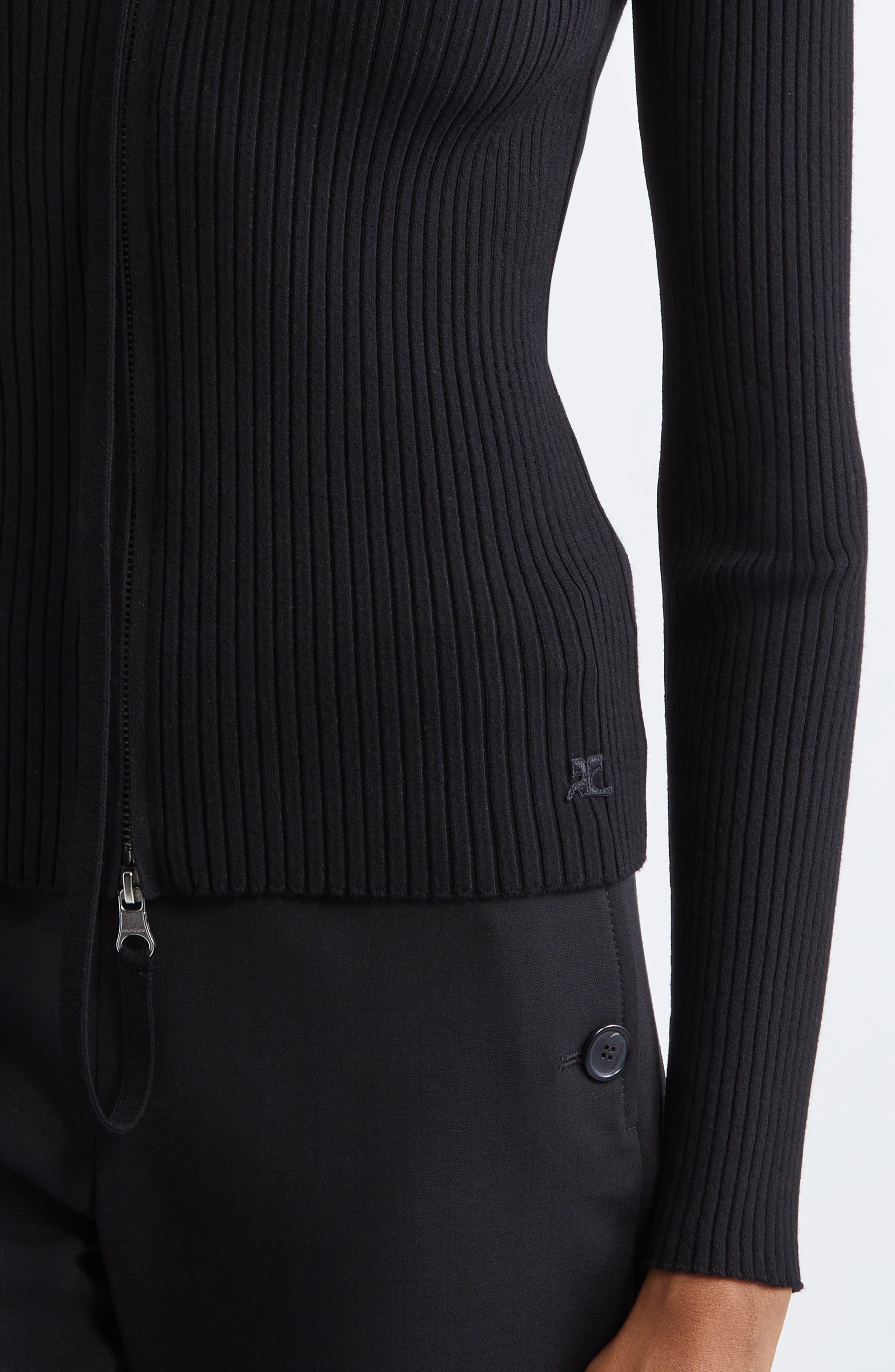 Courrèges Rib Double Zip Cardigan in Black at Nordstrom - 4