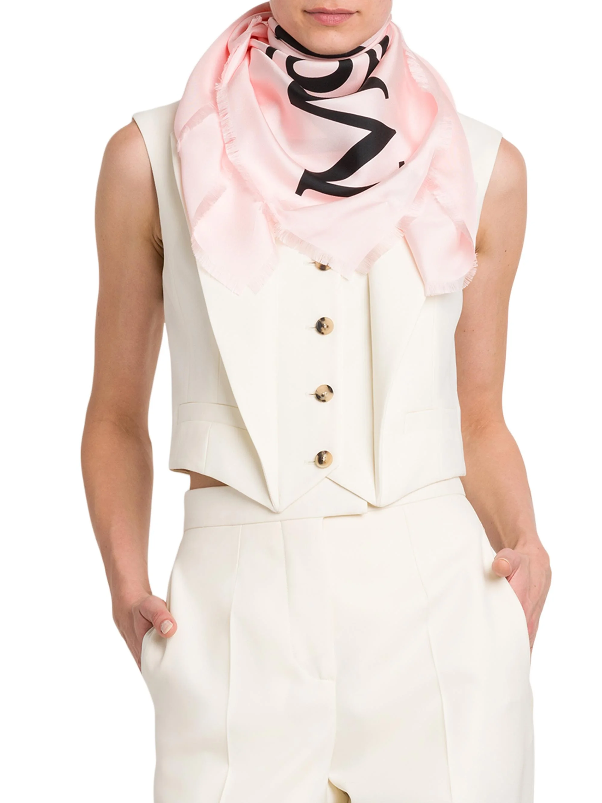 Women's Exploded Silk Logo Scarf - Jermyn Pink Black - 1