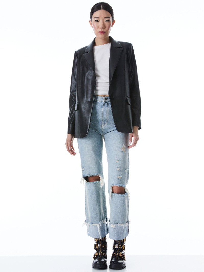 Alice + Olivia DENNY VEGAN LEATHER NOTCH COLLAR BLAZER outlook