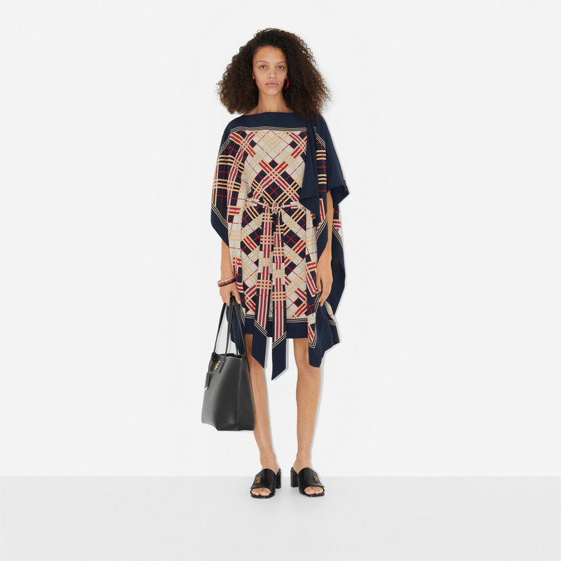 Burberry Abstract Check Print Silk Belted Cape outlook
