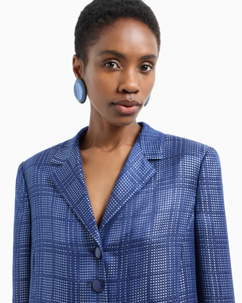 EMPORIO ARMANI CUPRO-BLEND SINGLE-BREASTED BLAZER WITH CHECK MOTIF outlook