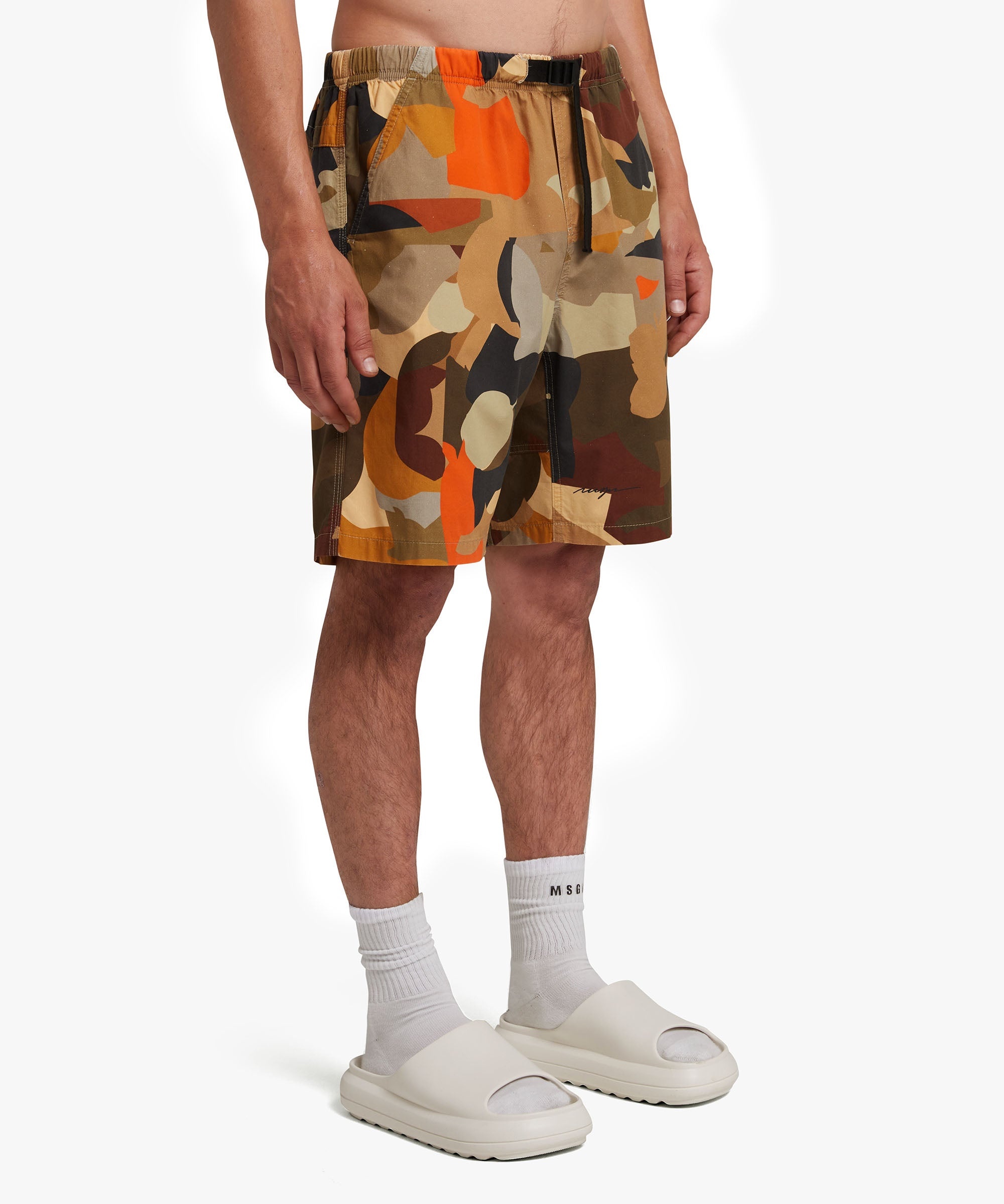 Poplin cotton shorts with "Geo Camo" print - 4