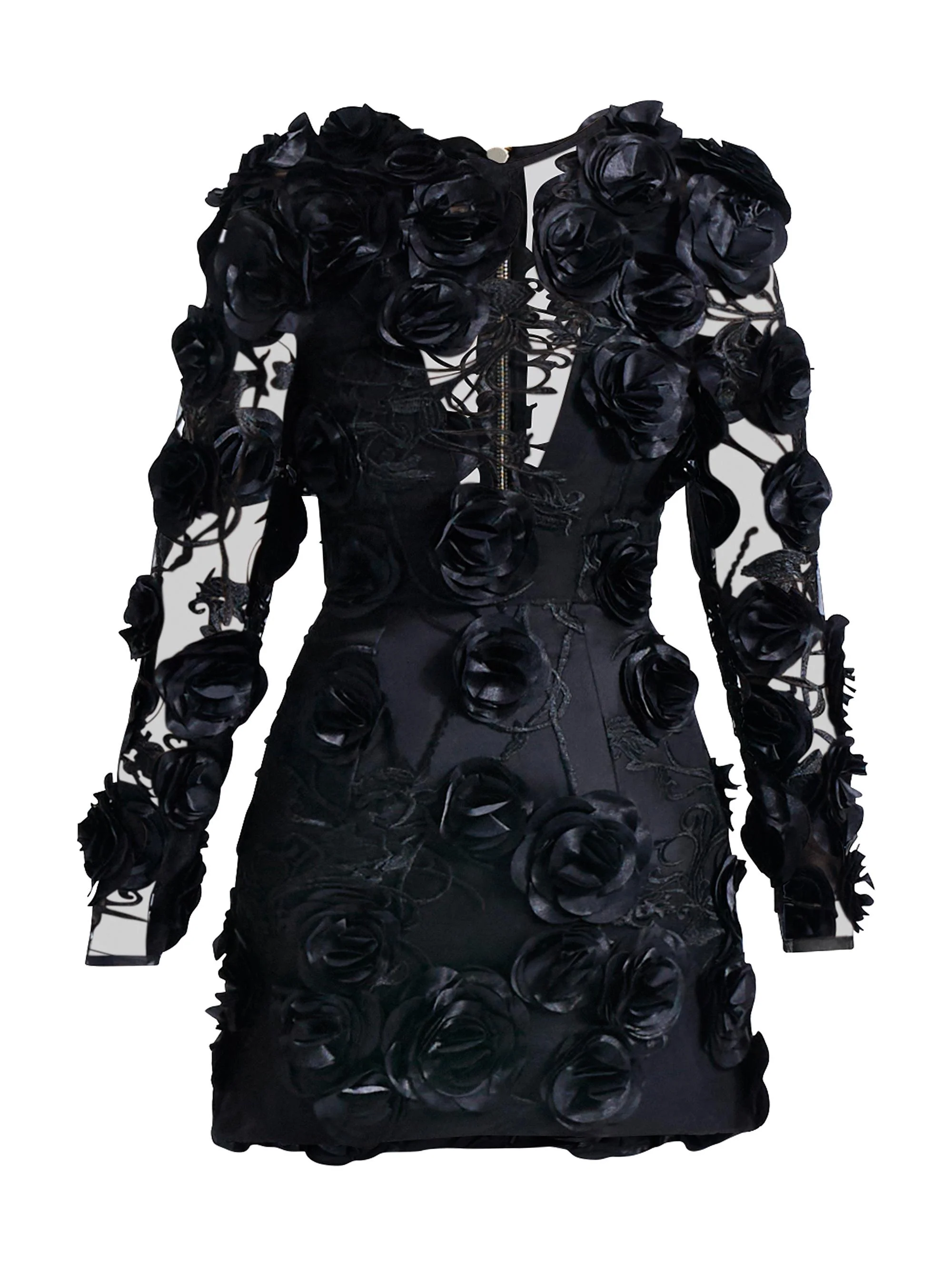 Women's Aonia Embellished Floral Mesh Minidress - Black - 1