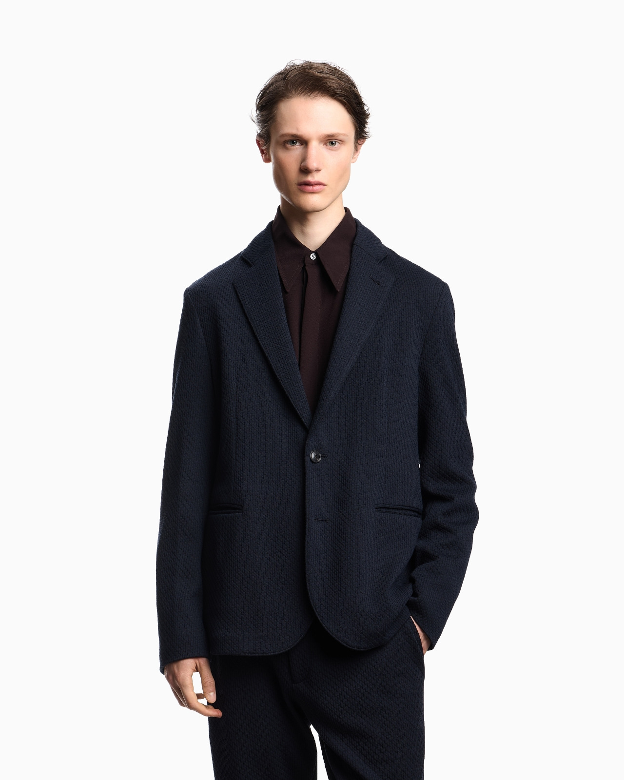 SINGLE-BREASTED JACKET IN A JACQUARD DOUBLE JERSEY KNIT - 4
