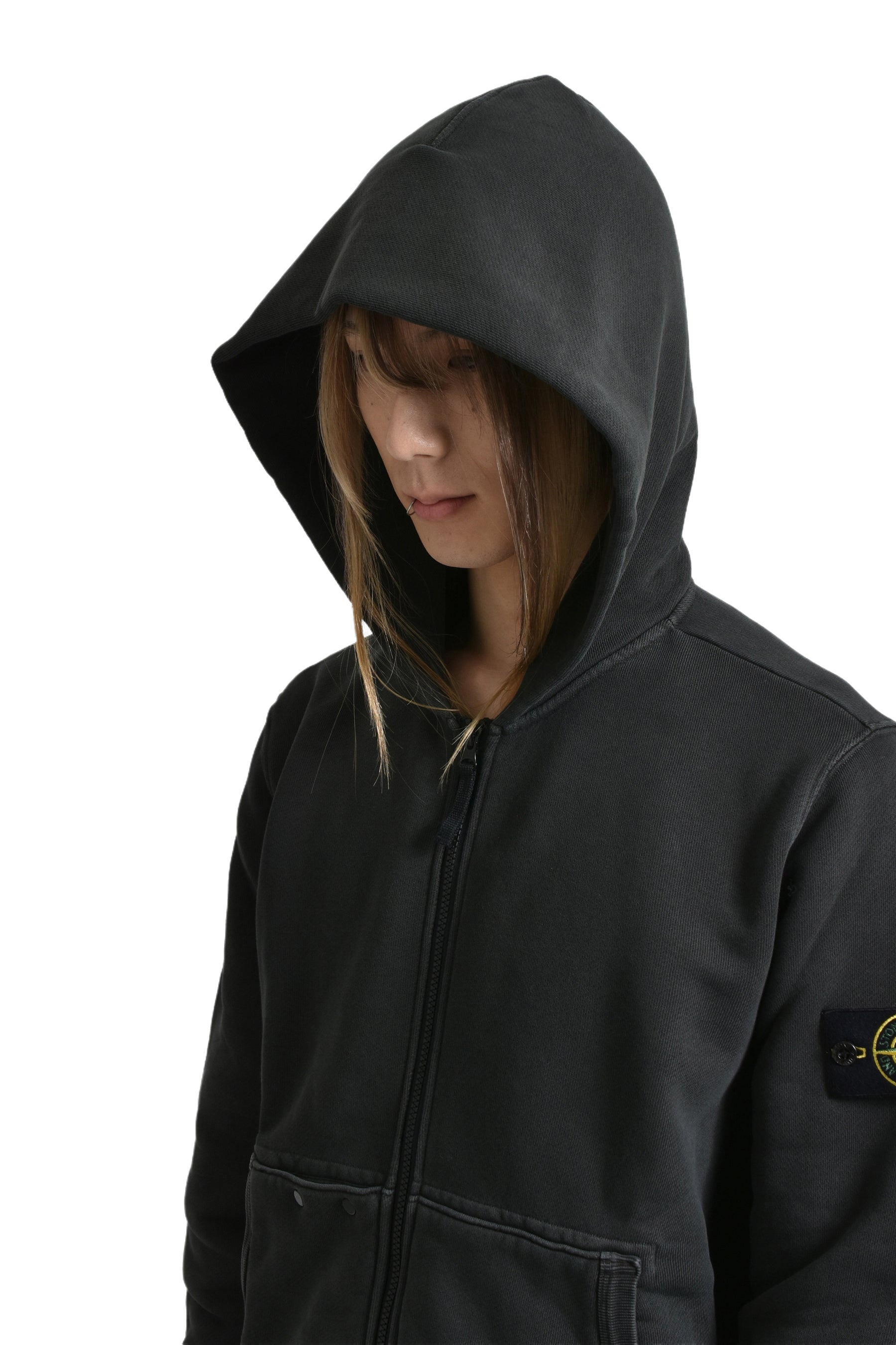 Garment Dyed Mens Stone Island Zip Hoodie STONE ISLAND Garment