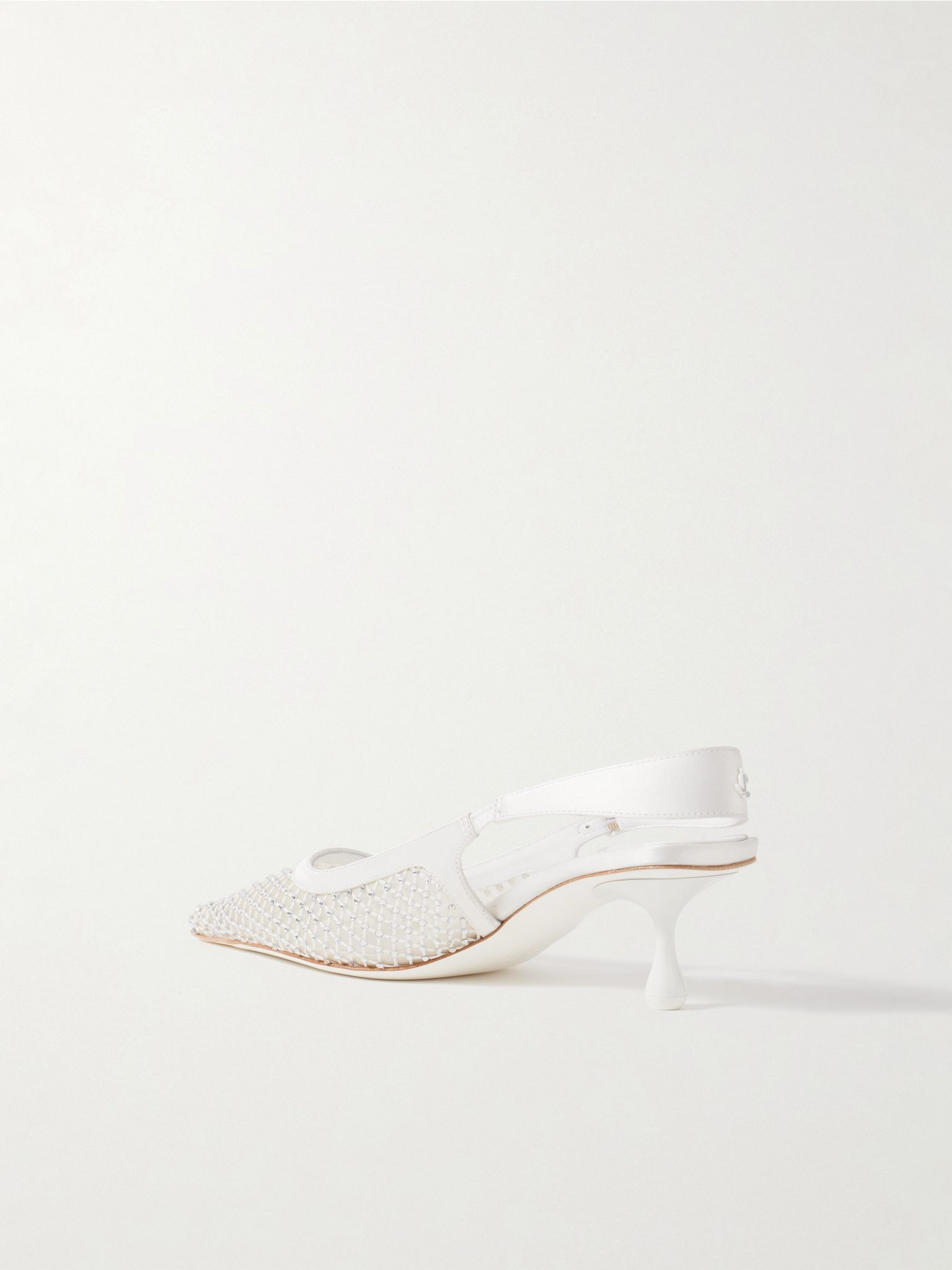 Amel 50 crystal-embellished mesh and satin slingback pumps Ivory - 3