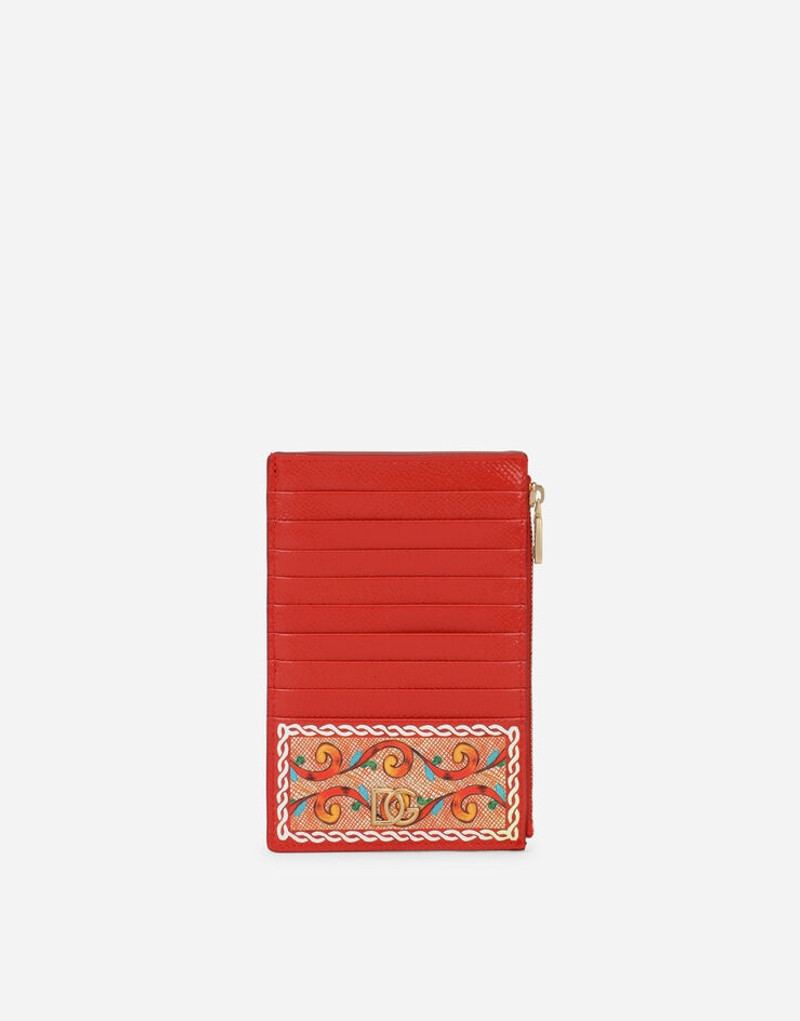 Large vertical card holder in Carretto-print Dauphine calfskin 1