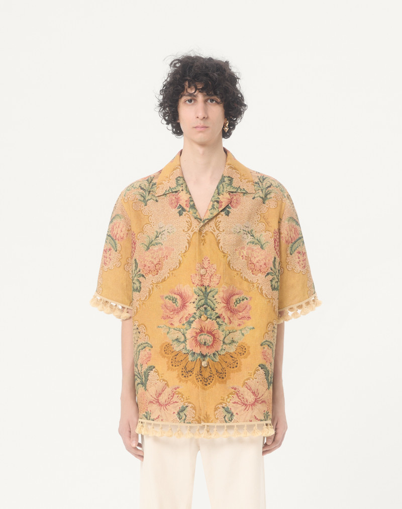 VALENTINO LINEN BOWLING SHIRT WITH APRES L'HIVER PRINT 5