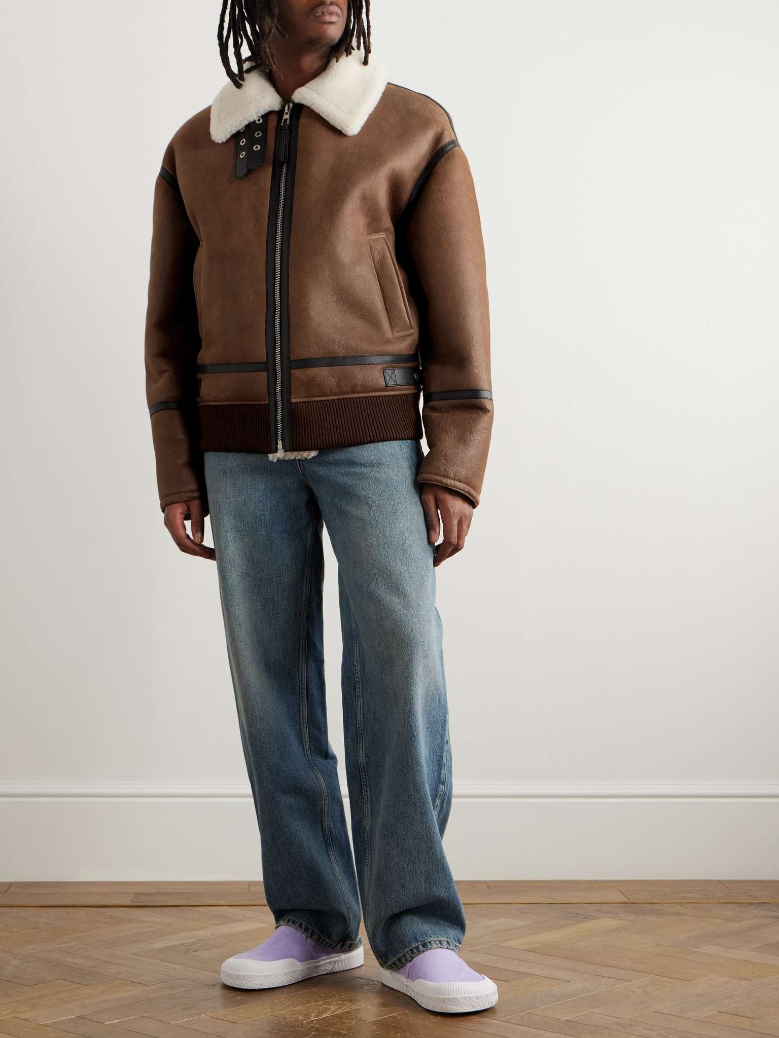 Leather-Trimmed Shearling Jacket - 2