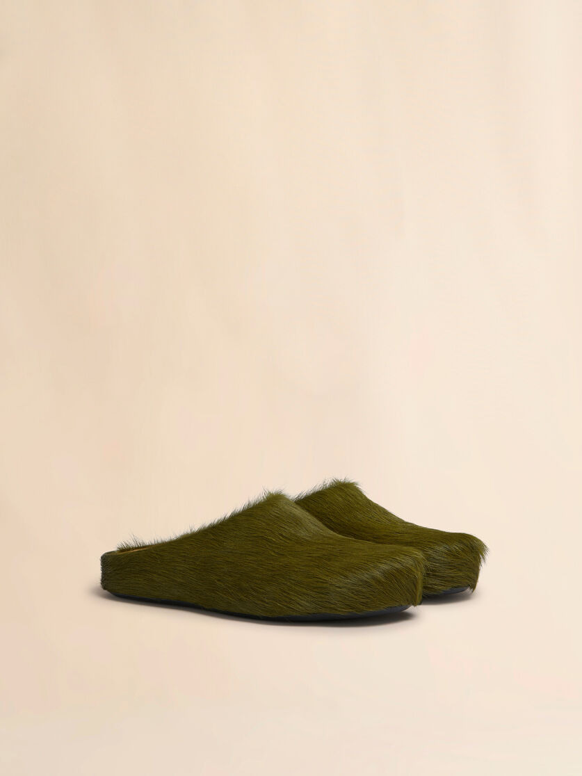 DEEP GREEN LONG HAIR CALFSKIN FUSSBETT SABOT - 2