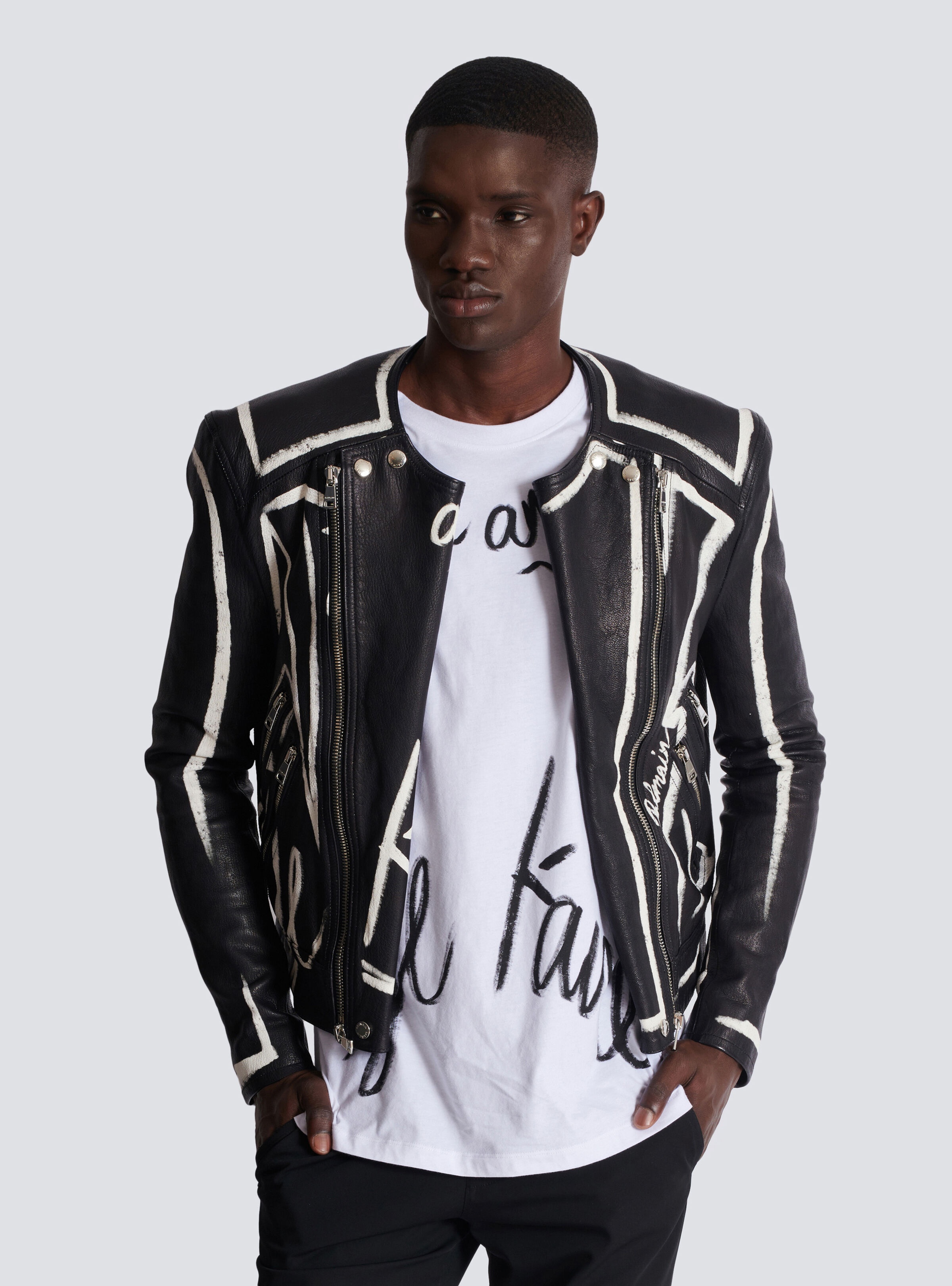 Leather biker jacket with "Love Letter" print - 10