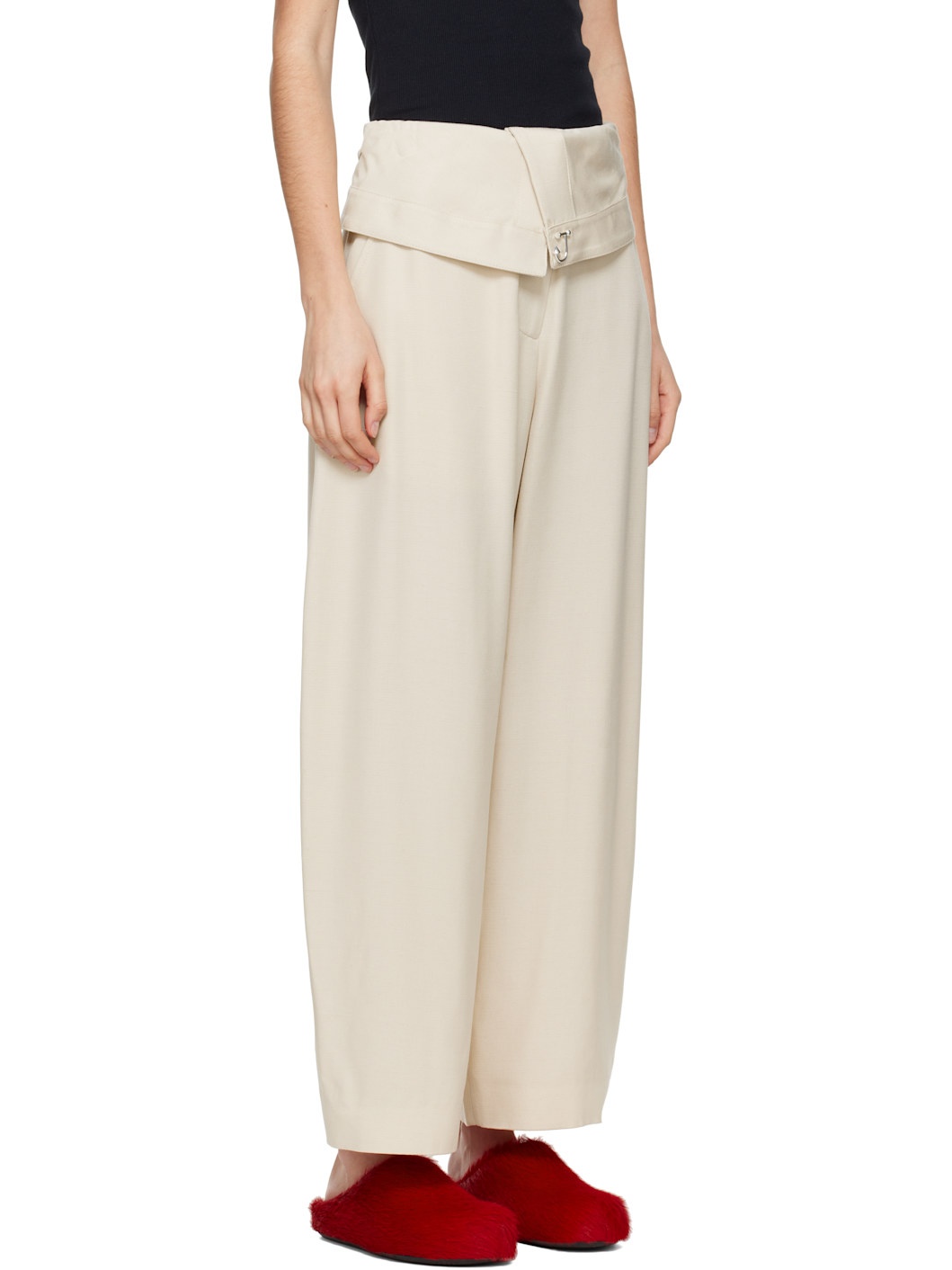 Beige Fold-Over Trousers - 2