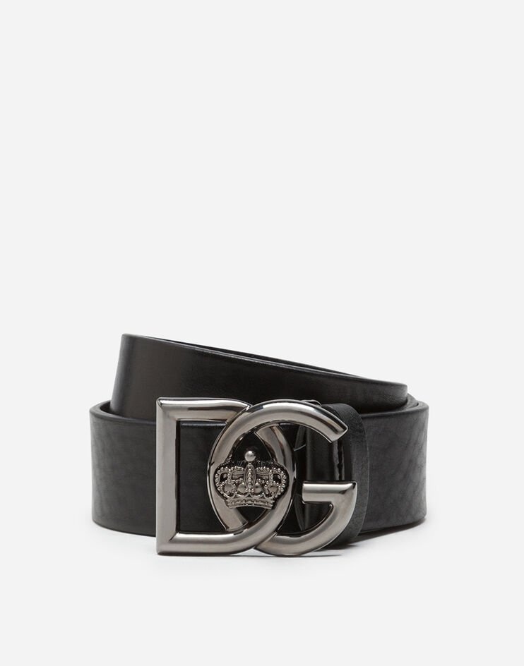 Tumbled leather belt with DG crossed logo - 1