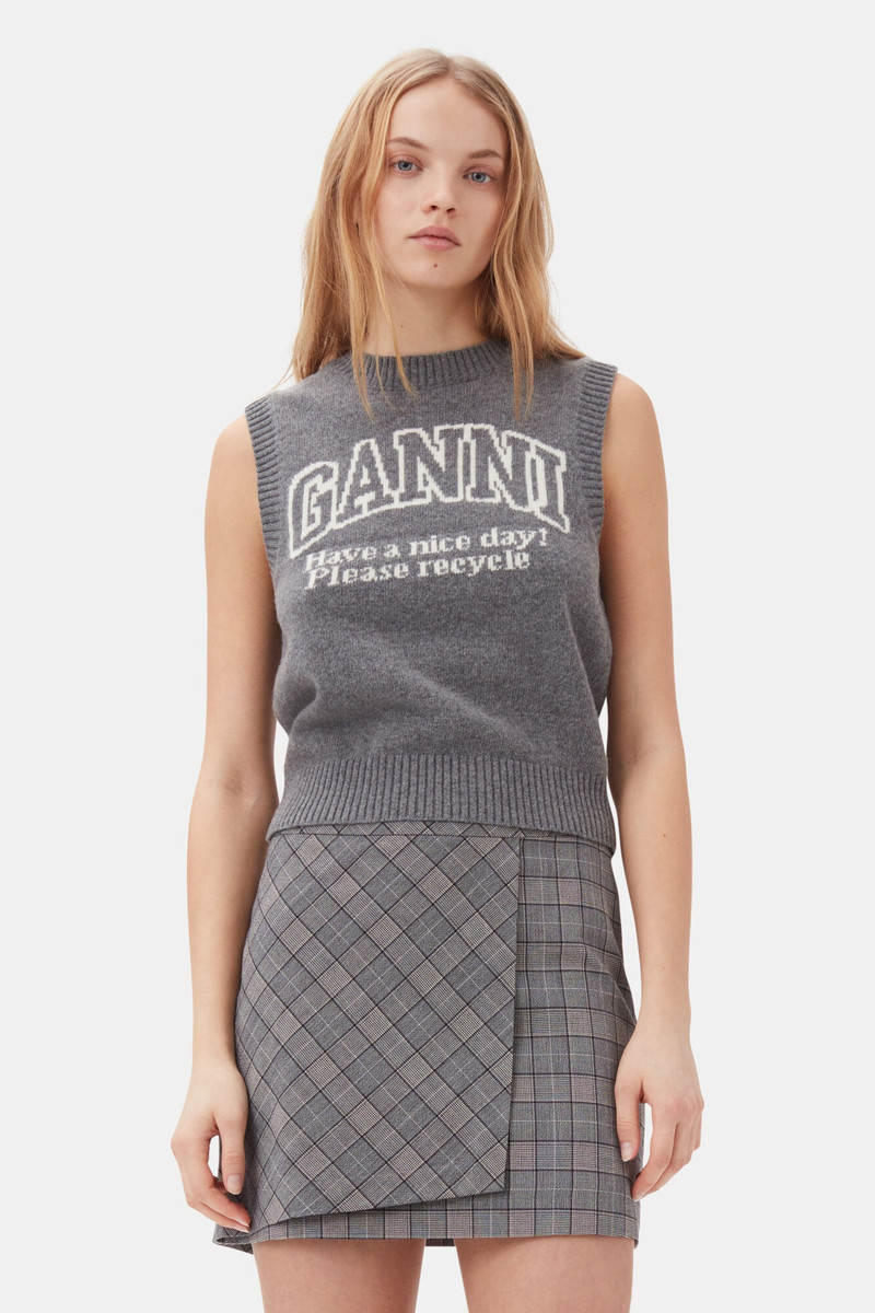 GANNI GREY GRAPHIC WOOL VEST outlook