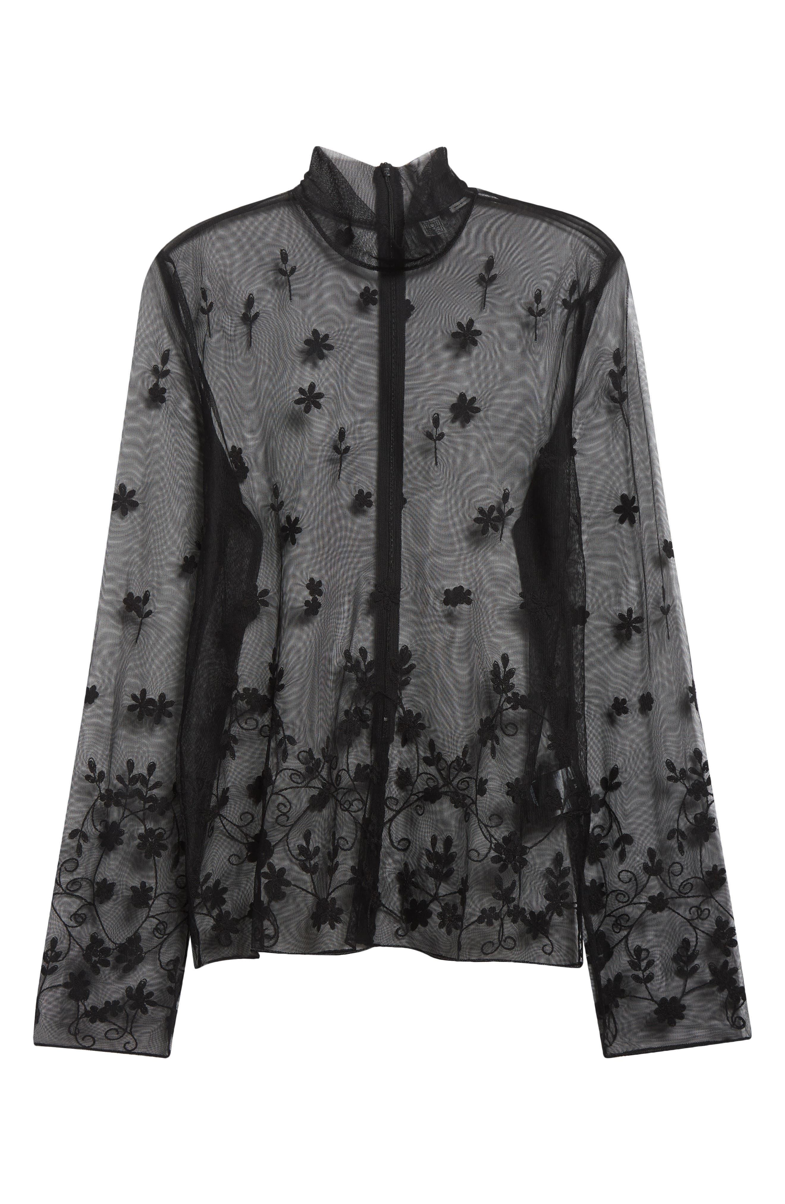 TOTEME Floral Embroidered Tulle Top in Black/Black at Nordstrom - 6