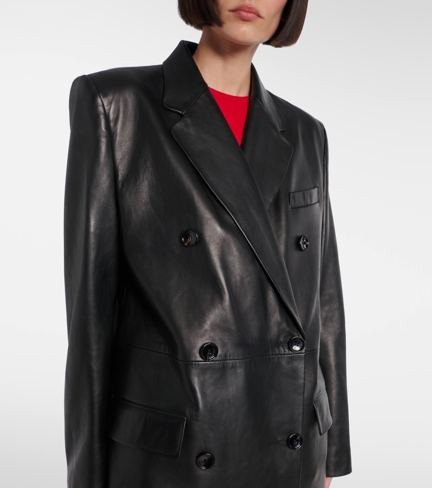 Double-breasted leather coat - 4
