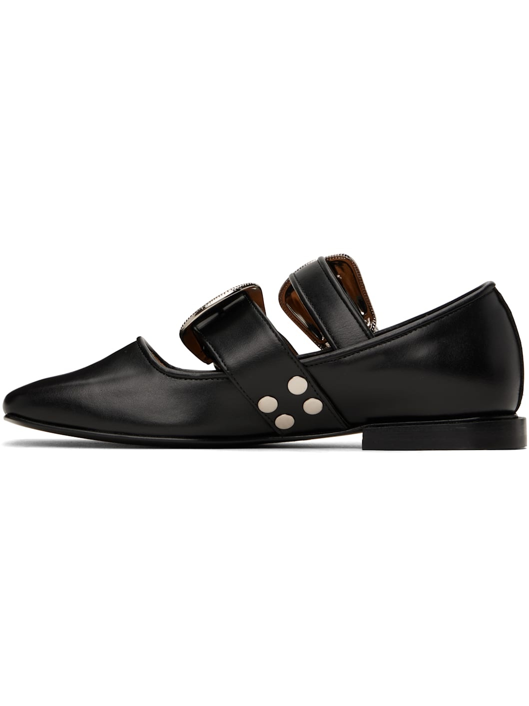 SSENSE Exclusive Black Metal Leather Ballerina Flats - 3