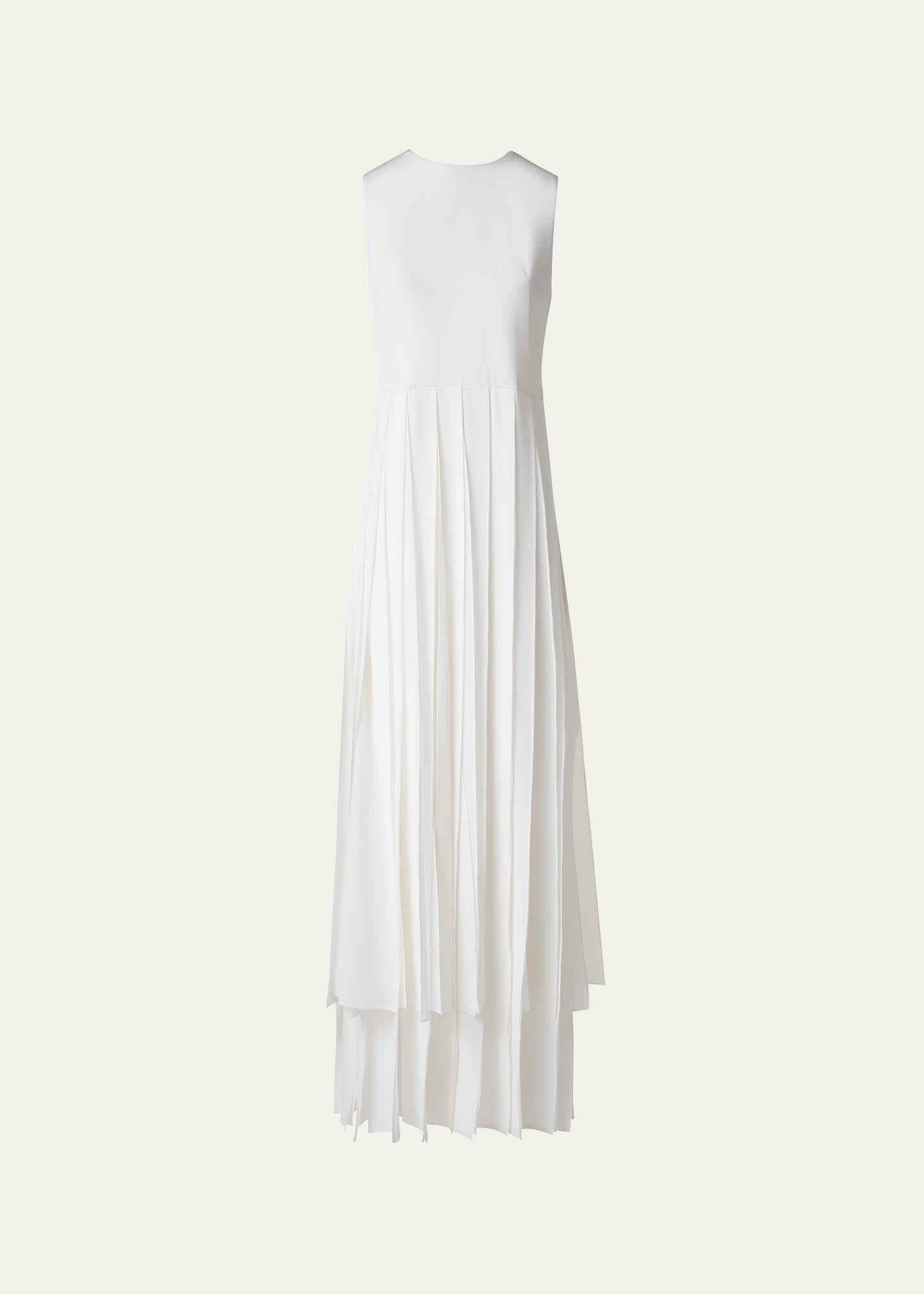 Sleeveless Pleated Ribbon Silk Crepe Gown - 1