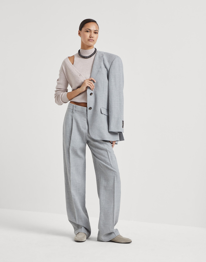Linen and wool canvas loose straight trousers with monili 4