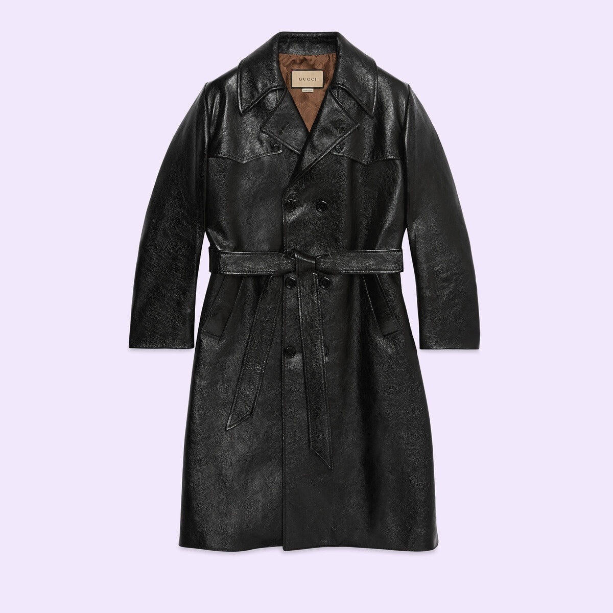 Belted leather trench coat - 1
