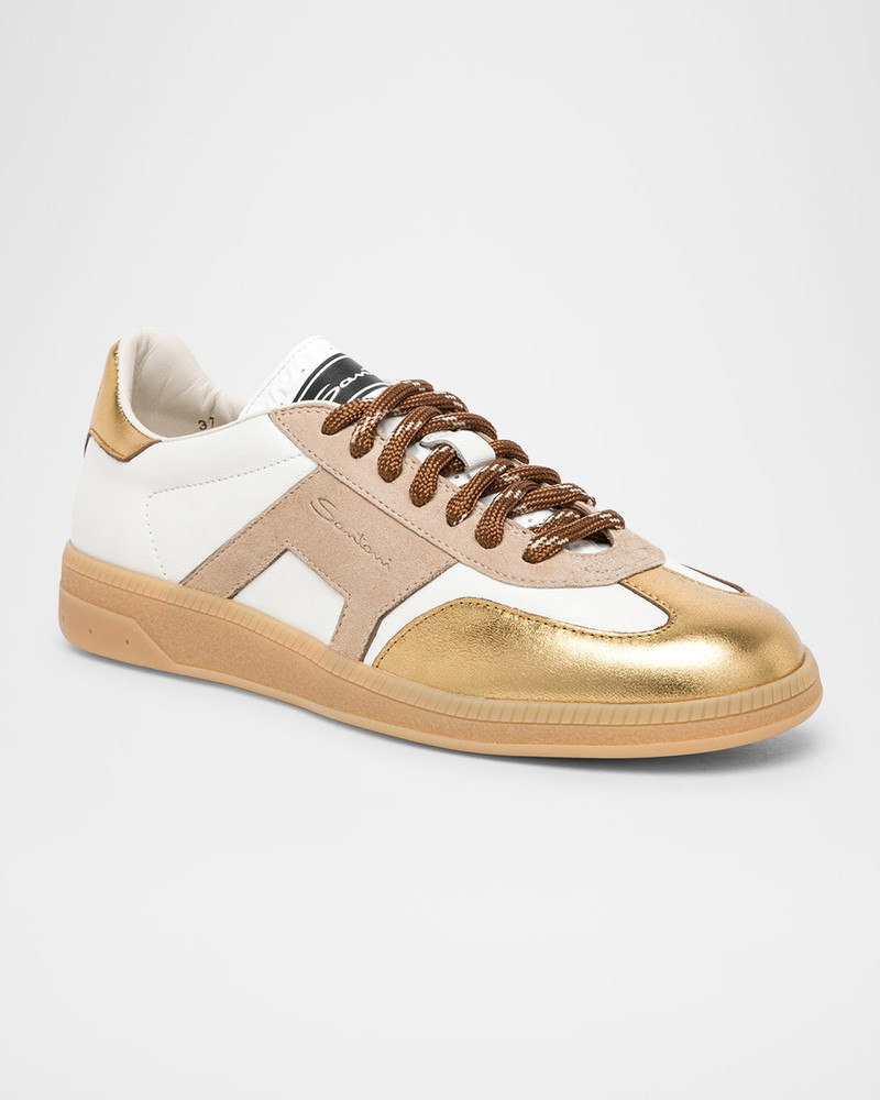 Santoni Mixed Leather Low-Top Sneakers outlook