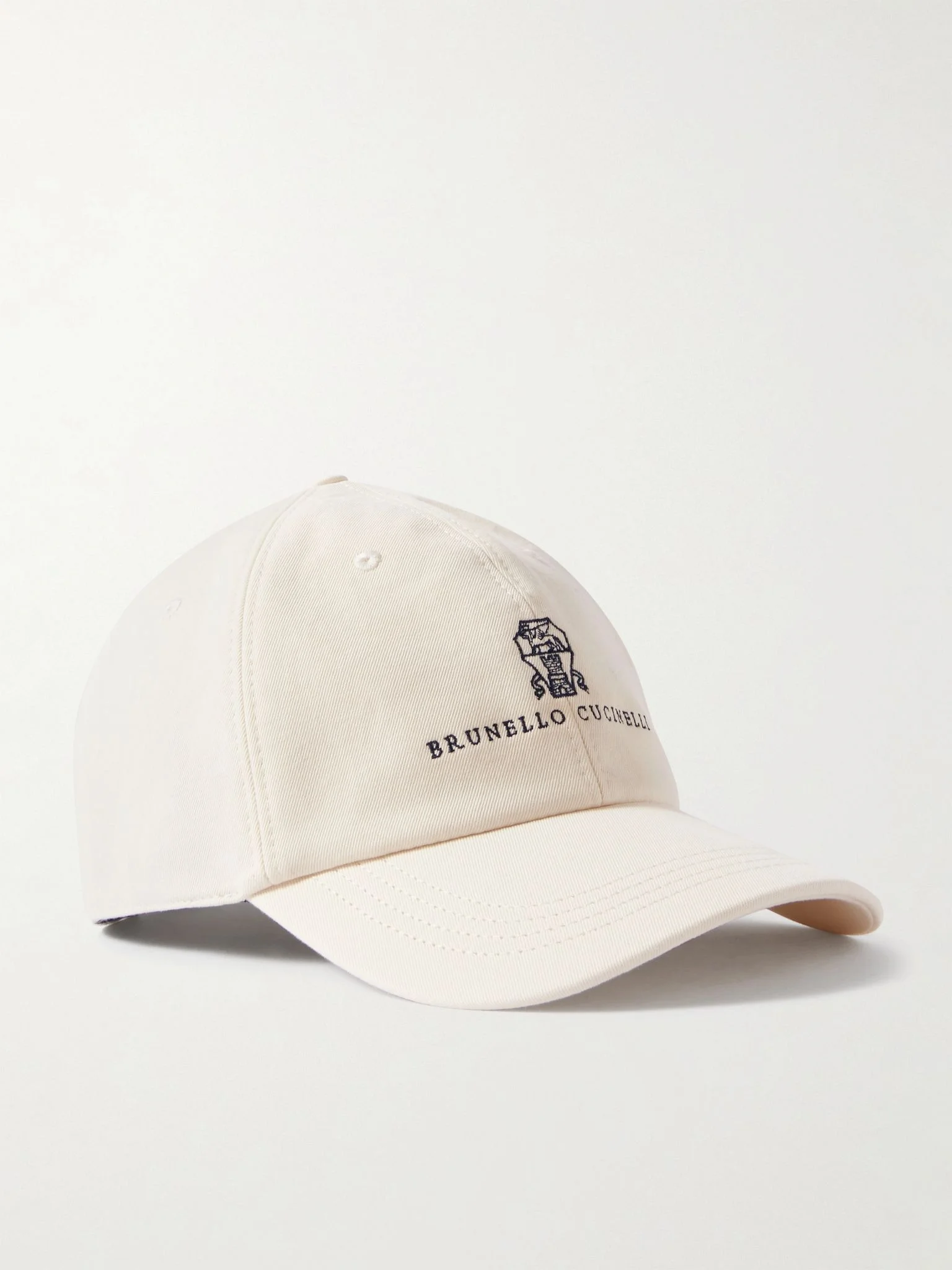 Logo-Embroidered Leather-Trimmed Cotton-Twill Baseball Cap White - 1
