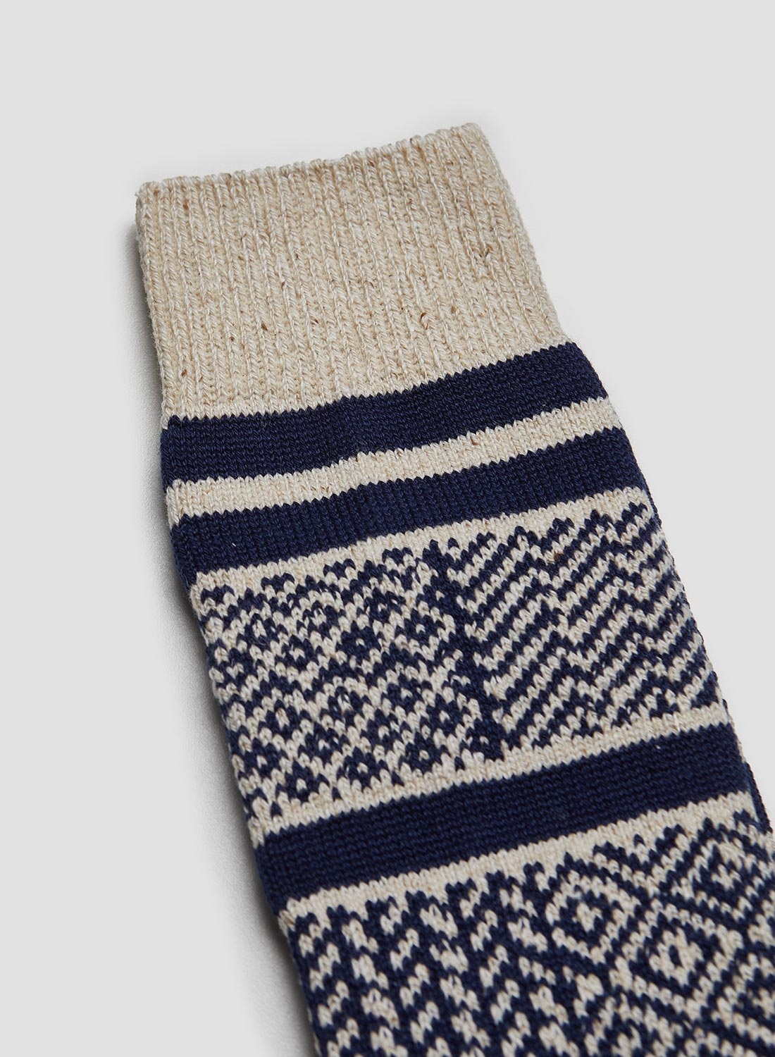 Rototo Multi Jacquard Crew Sock in Ivory/Navy - 2