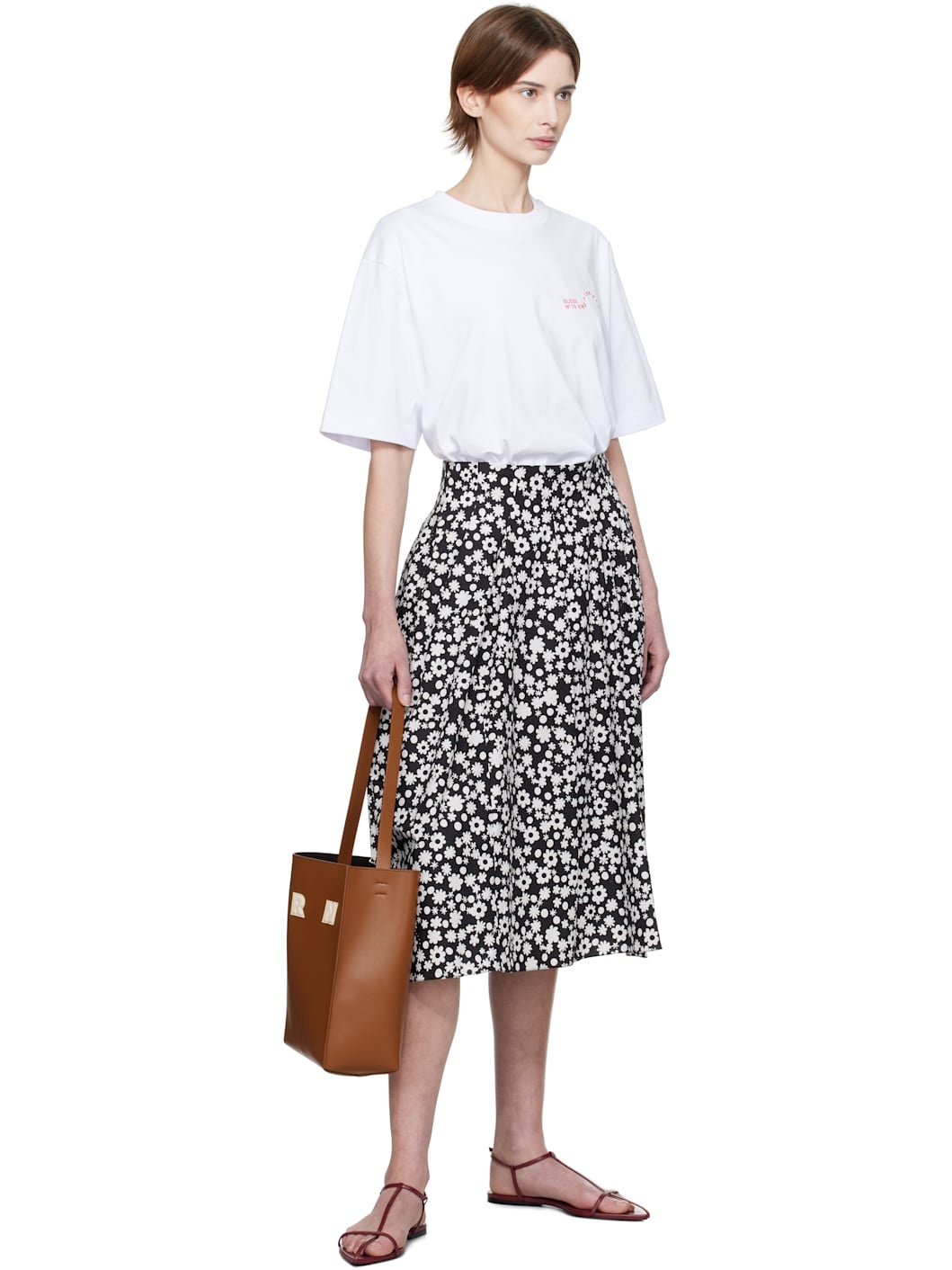 Black Poplin Pop Fields Midi Skirt - 4