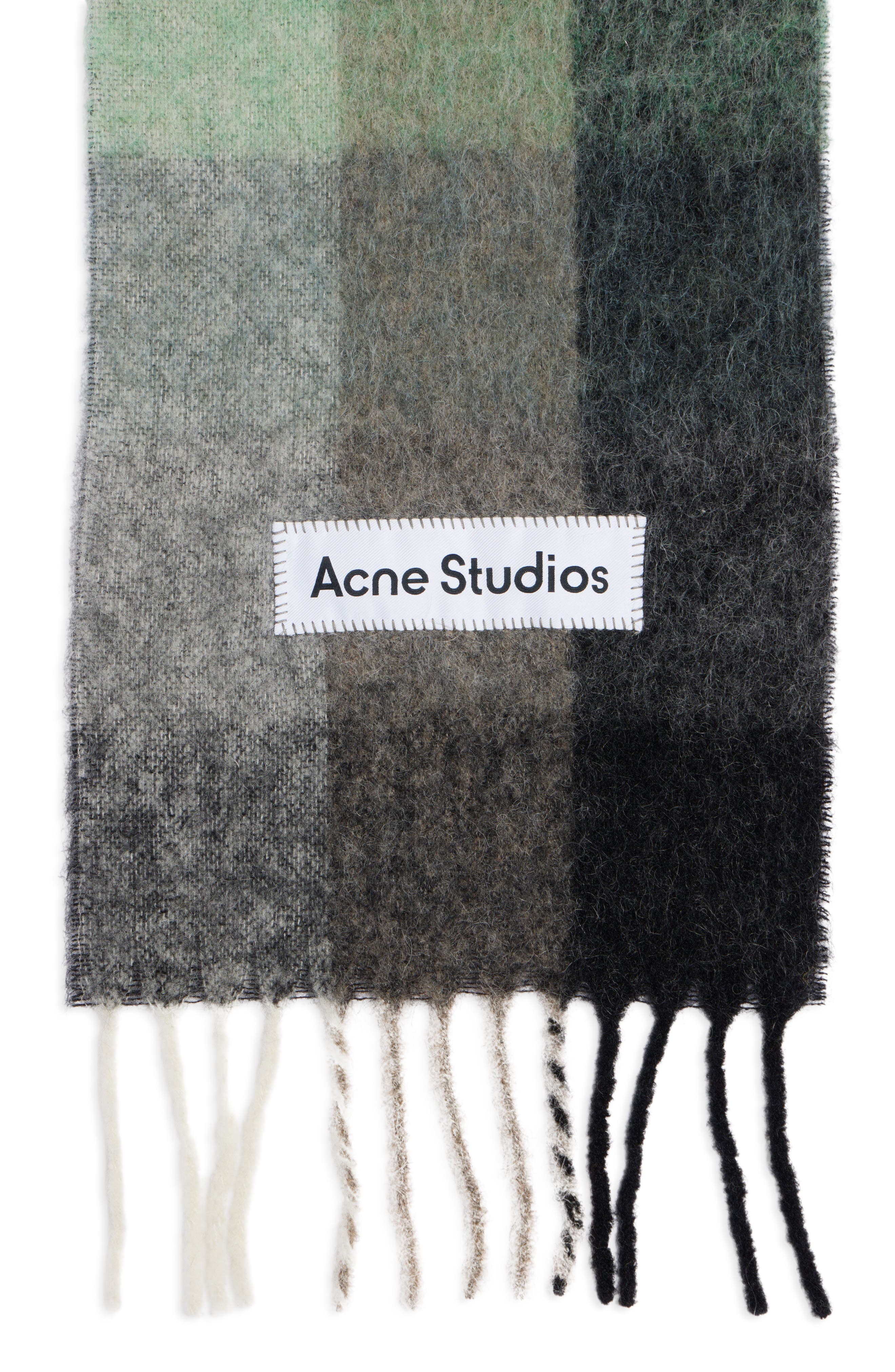 Acne Studios Vally Plaid Alpaca, Wool & Mohair Blend Scarf in Green/Grey/Black at Nordstrom - 4