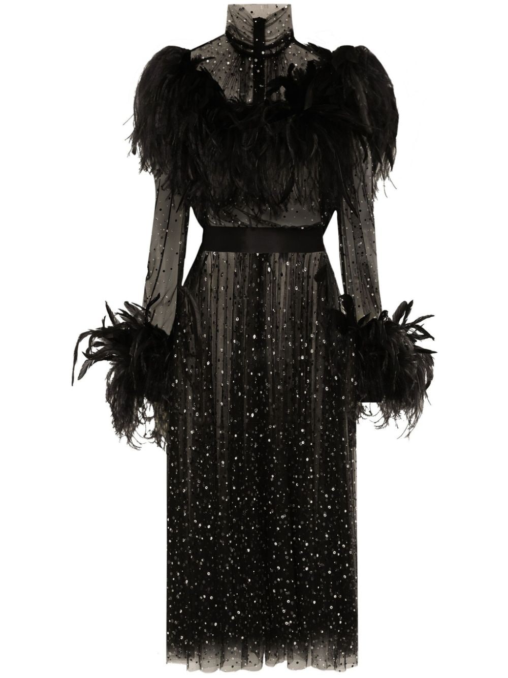 feather-trim rhinestone dress - 1