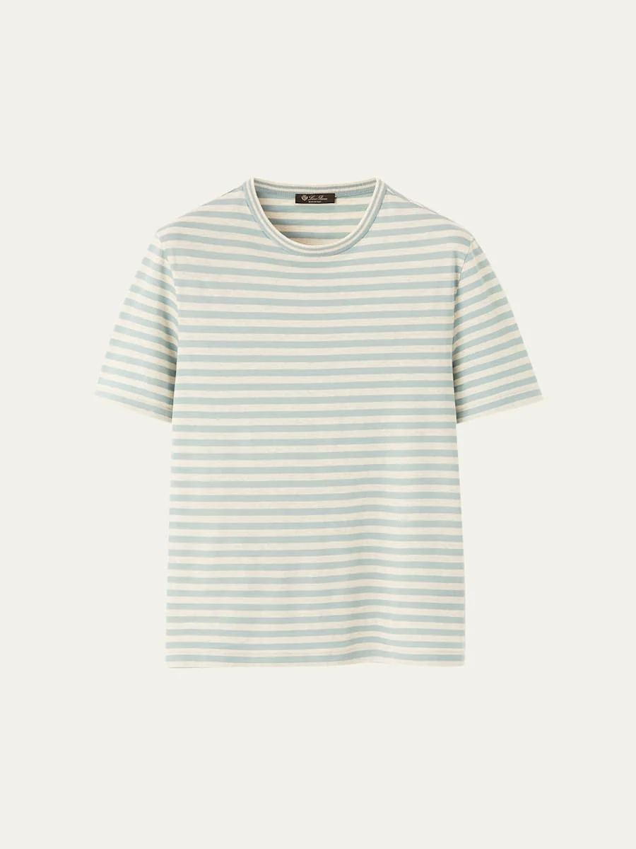 Men's Agonda Cotton and Linen Bengal Stripe Crewneck T-Shirt - 1
