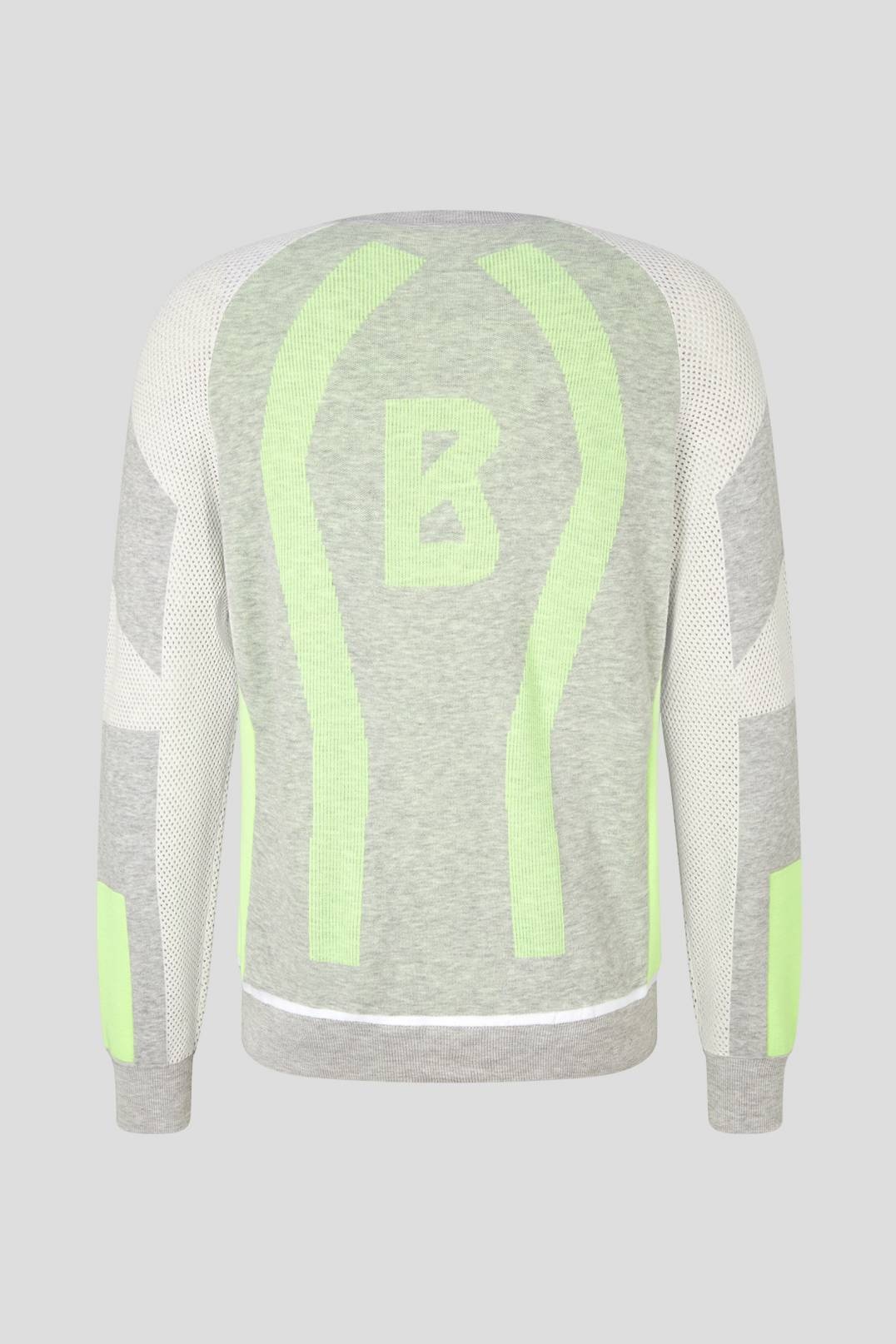 KARE KNITTED PULLOVER IN LIGHT GREY/LIME - 5