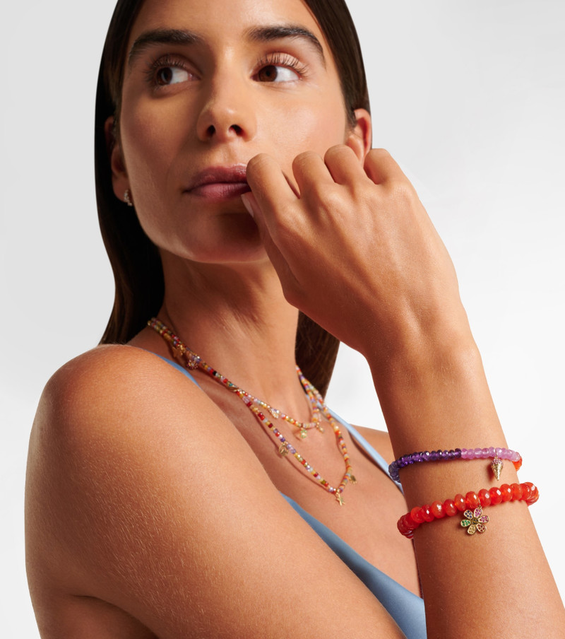 SYDNEY EVAN Daisy 14kt gold and carnelian beaded bracelet outlook