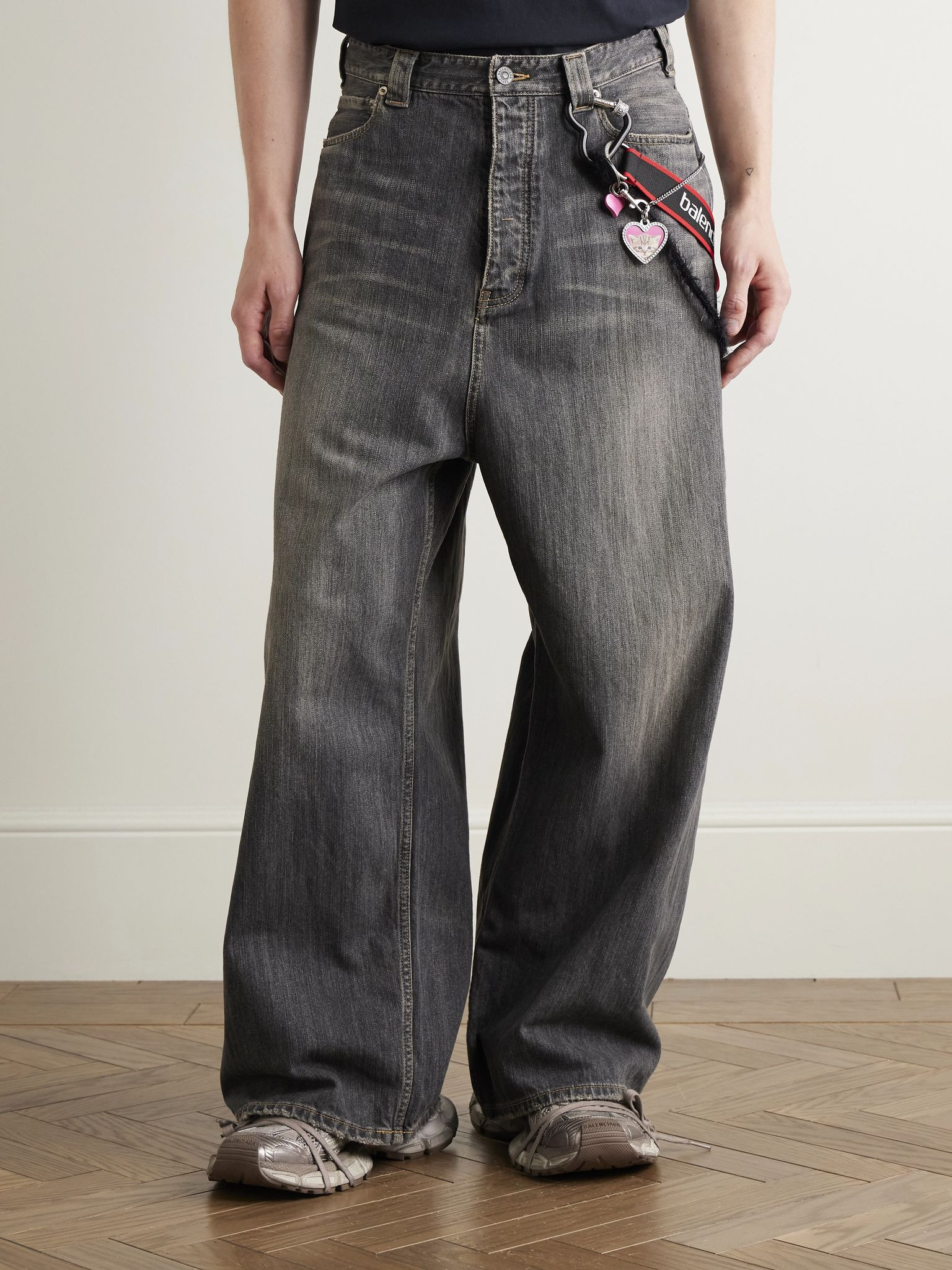 Wide-Leg Embellished Jeans Gray - 3
