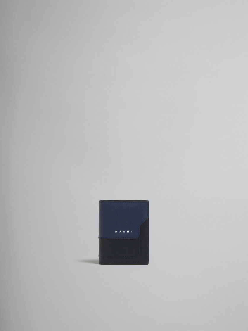 BLACK AND BLUE SAFFIANO LEATHER BIFOLD CARD CASE - 1