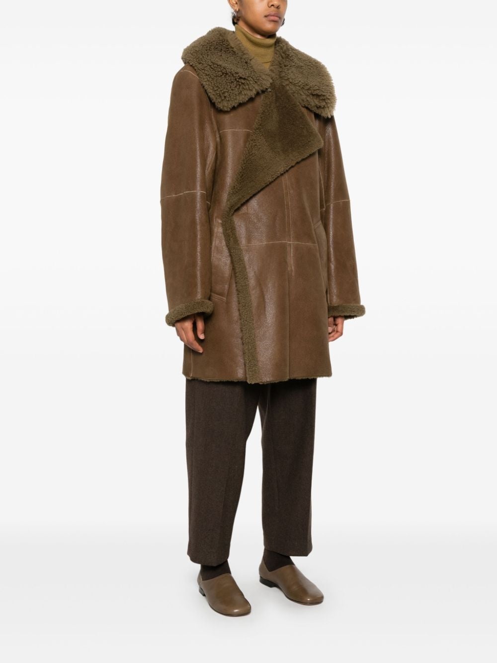 asymmetric shearling coat - 3