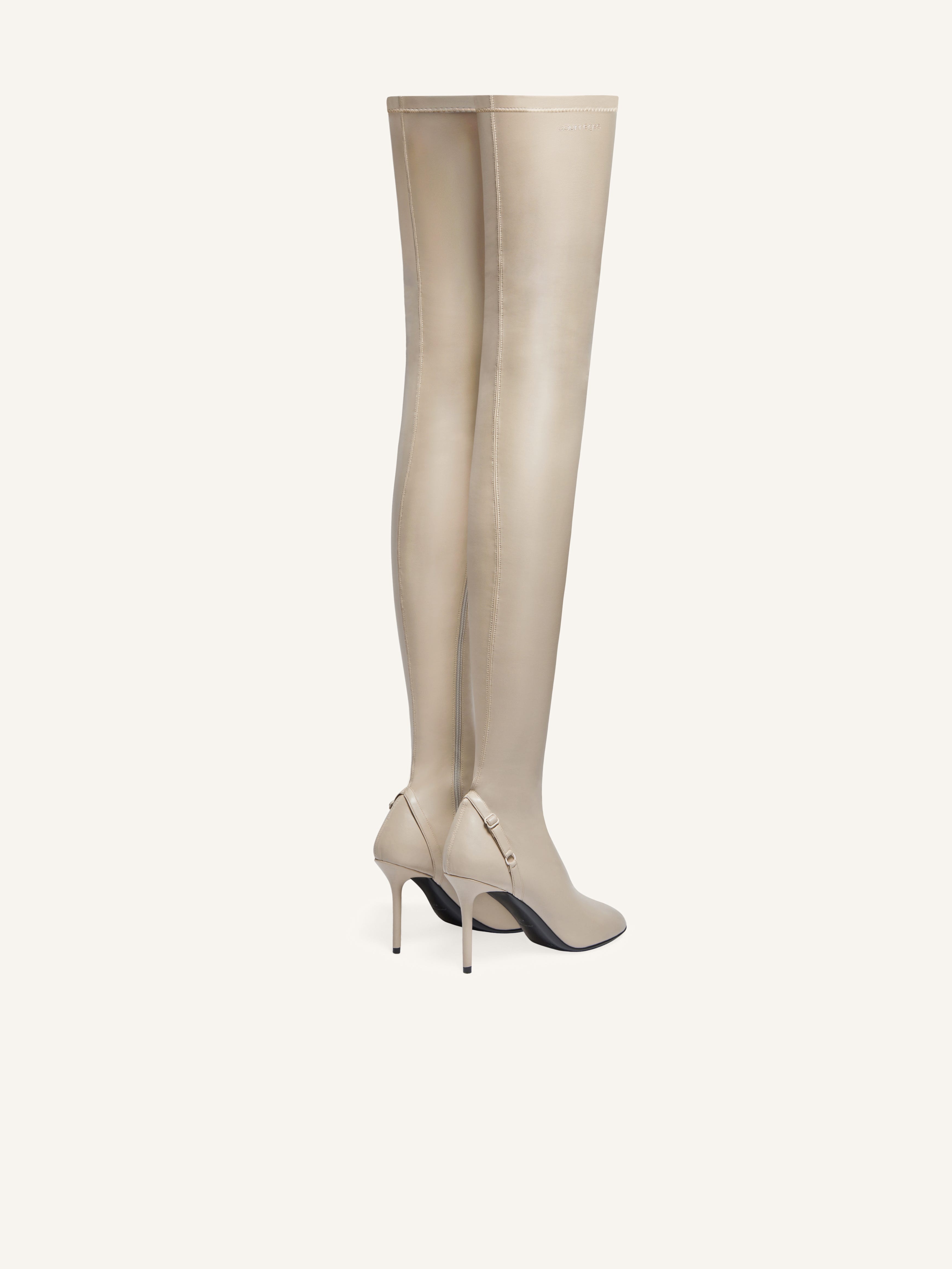 OBLIQUE STRETCH LEATHER EFFECT THIGH BOOTS - 3