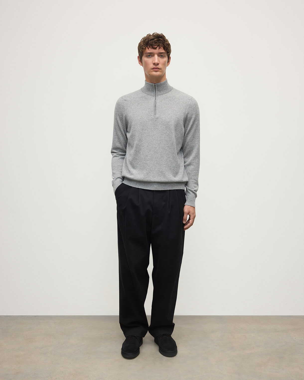 Classic Cashmere Grey Zip Neck Jumper - 2