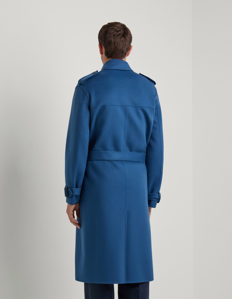 PETROL BLUE SET-IN SLEEVE DOUBLE WOOL AND CASHMERE TRENCH COAT WITH BELT 4