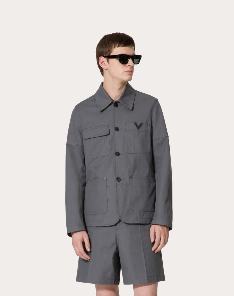 STRETCH COTTON CANVAS JACKET WITH METALLIC V DETAIL 3