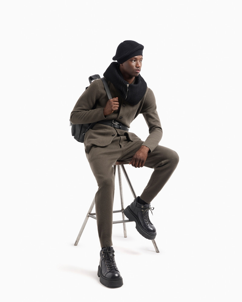 EMPORIO ARMANI Icon plain-knit virgin-wool jacket outlook