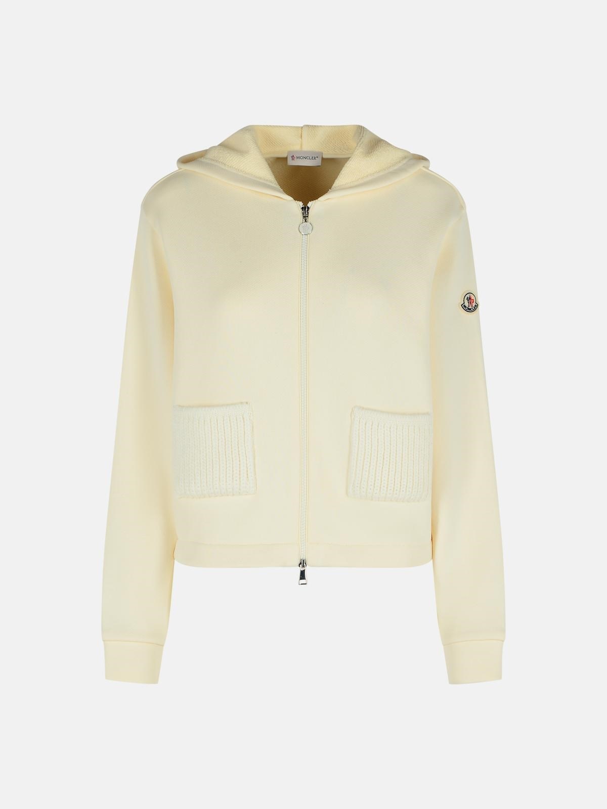'ZIP UP' CREAM COTTON BLEND SWEATSHIRT - 1