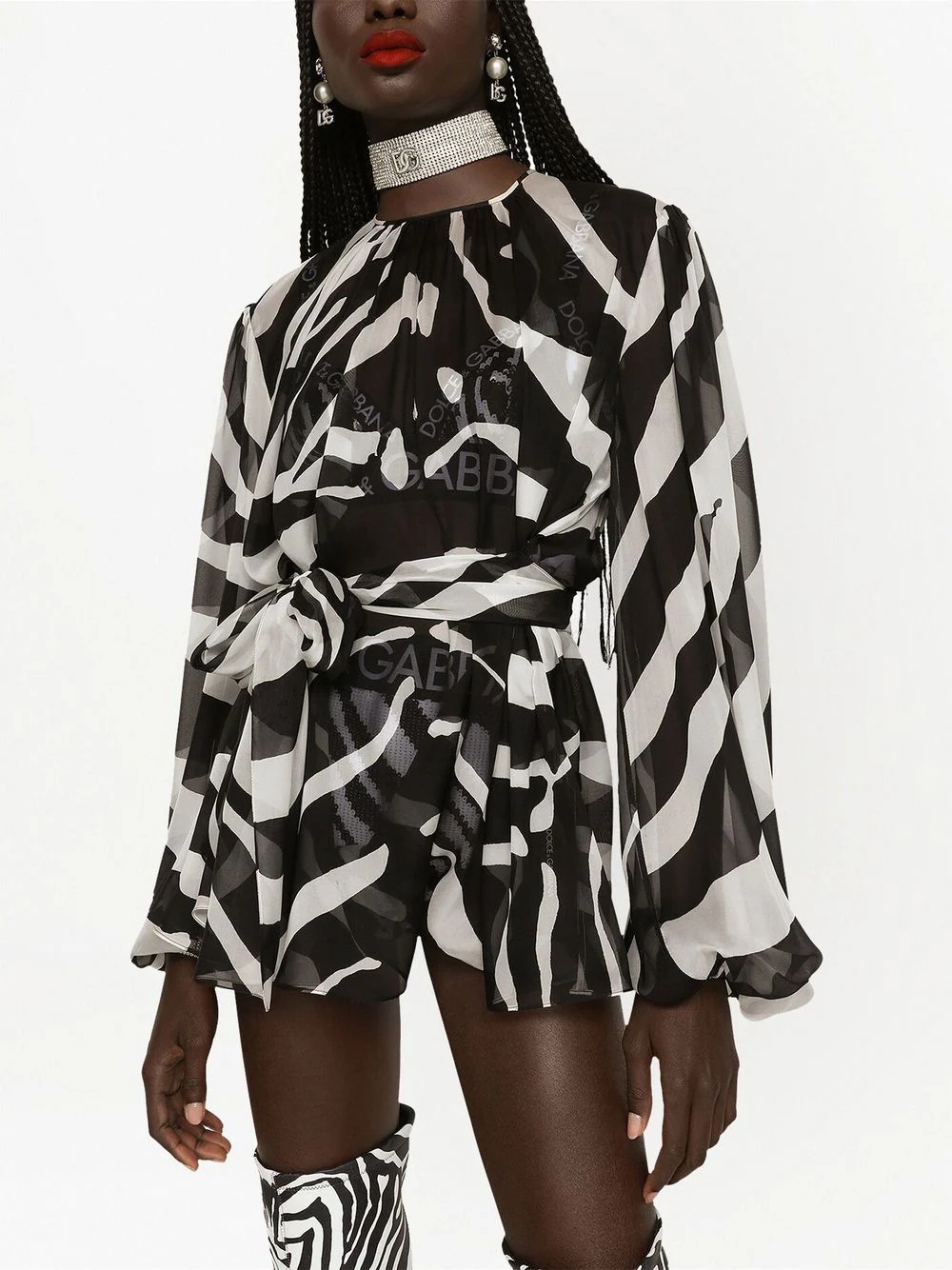 zebra print silk-chiffon blouse - 5