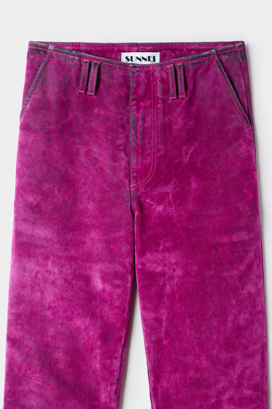 STRAIGHT PANTS / flocked denim / fuchsia - 5