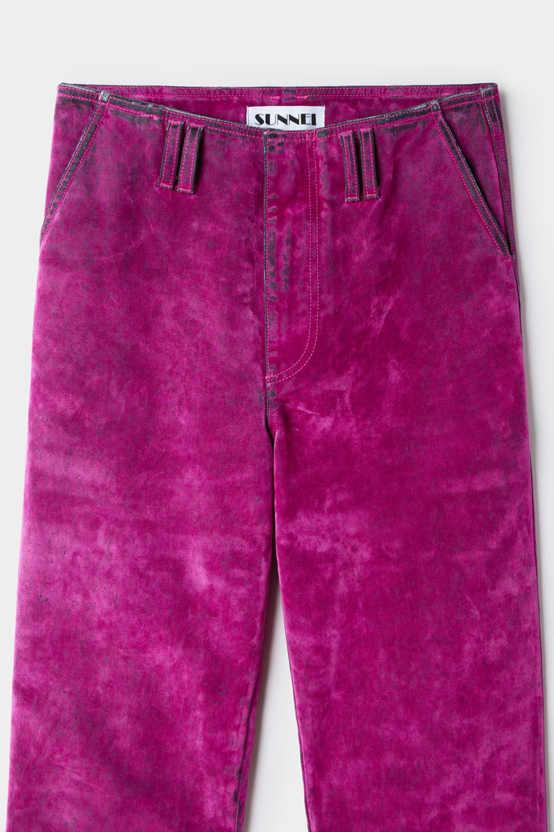 STRAIGHT PANTS / flocked denim / fuchsia 5