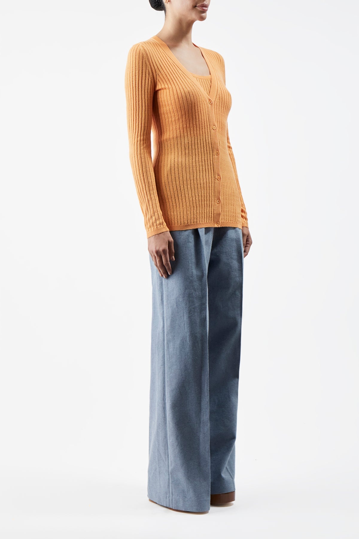 Homer Pointelle Knit Cardigan in Fluorescent Orange Cashmere Silk - 3