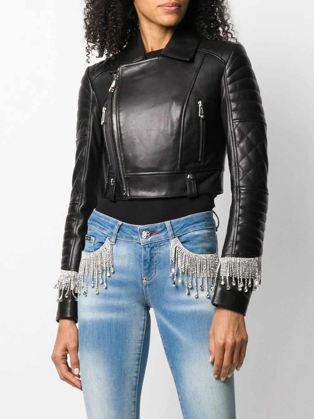 crystal-fringe biker jacket - 3